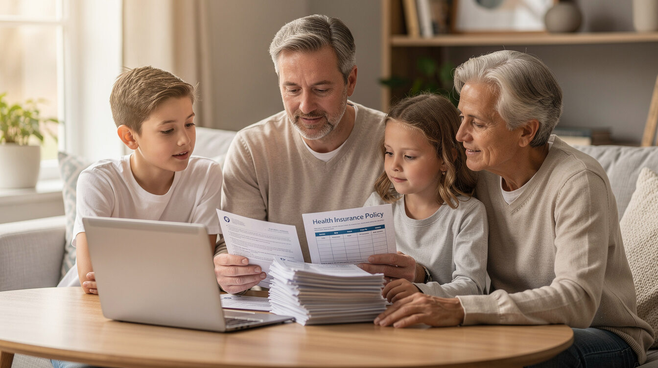 family reviewing insurance documents